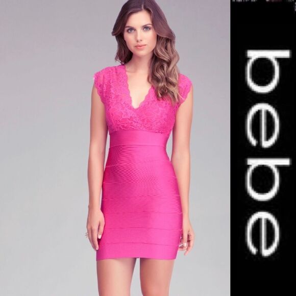 Bebe Bandage Lace Cocktail Dress - Picture 1 of 10
